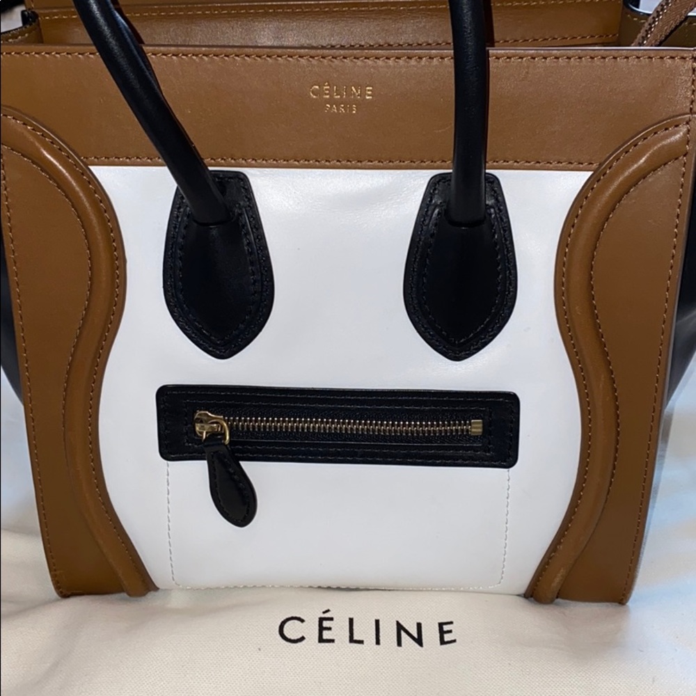 Céline Bag Luggage Tricolor Mini Black Brown White